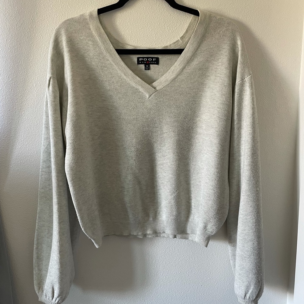 Silver bubble sleeve knit v-neck sweater
